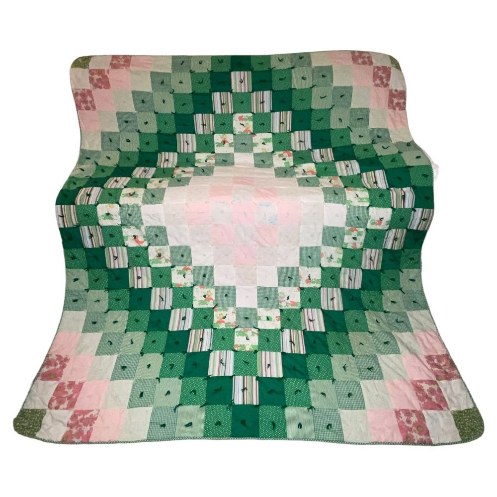 Vintage Handmade Hand Crafted Granny Square Quilt Little Bo Peep Lambs 91X83